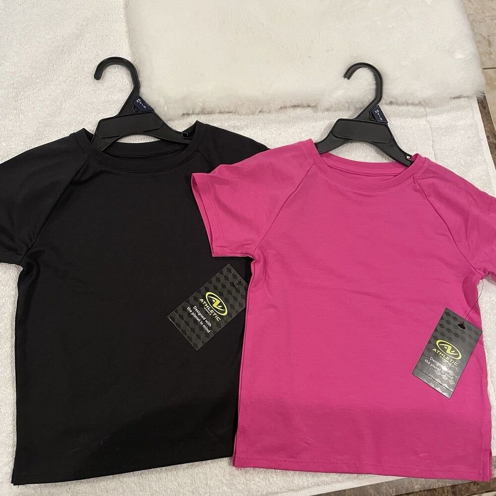 Set Of 2 Athletic Works Girls Tshirts Pink And Black Size XS 4/5 NWT